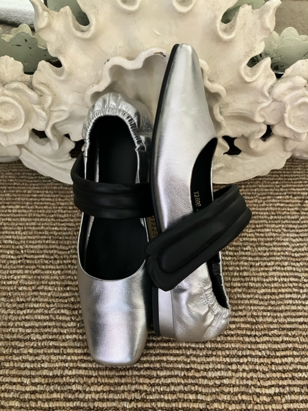 Silver Ballet Flats with Black Strap